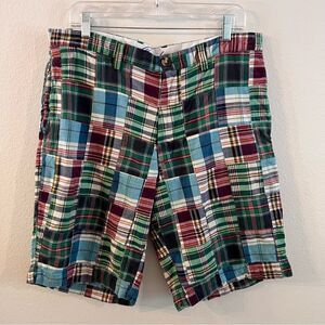 Roundtree & Yorke Men's Size 36 Madras Plaid Chino Shorts 100% Cotton 10” inseam
